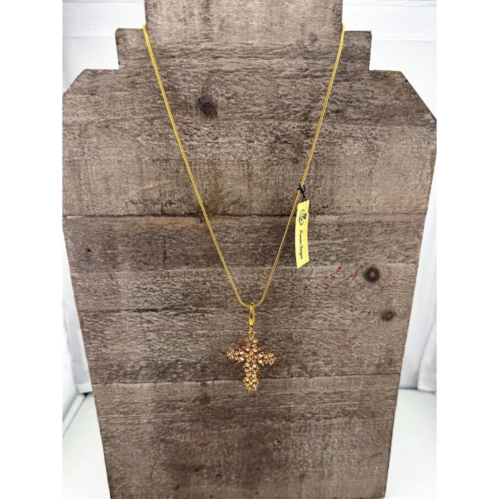 Premier designs Goldtone and rhinestone cross pendant necklace with snake chain